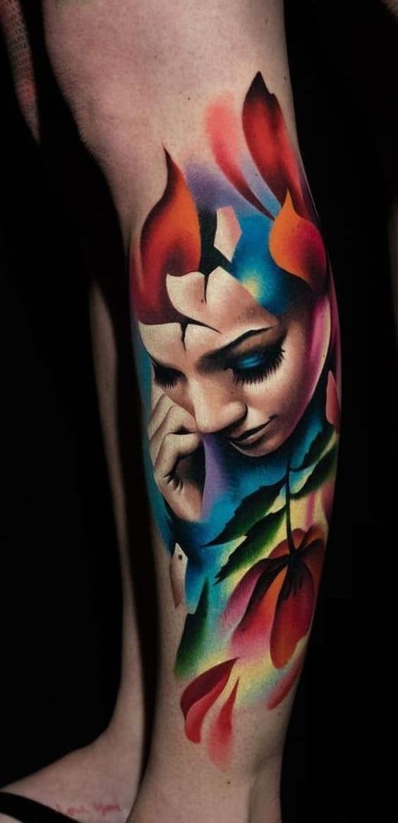 Colorful And Romantic Buddha Inspired Female Tattoo