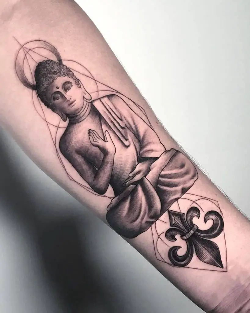 Detailed And Feminine Buddha Tattoo With Loads Of Symbols