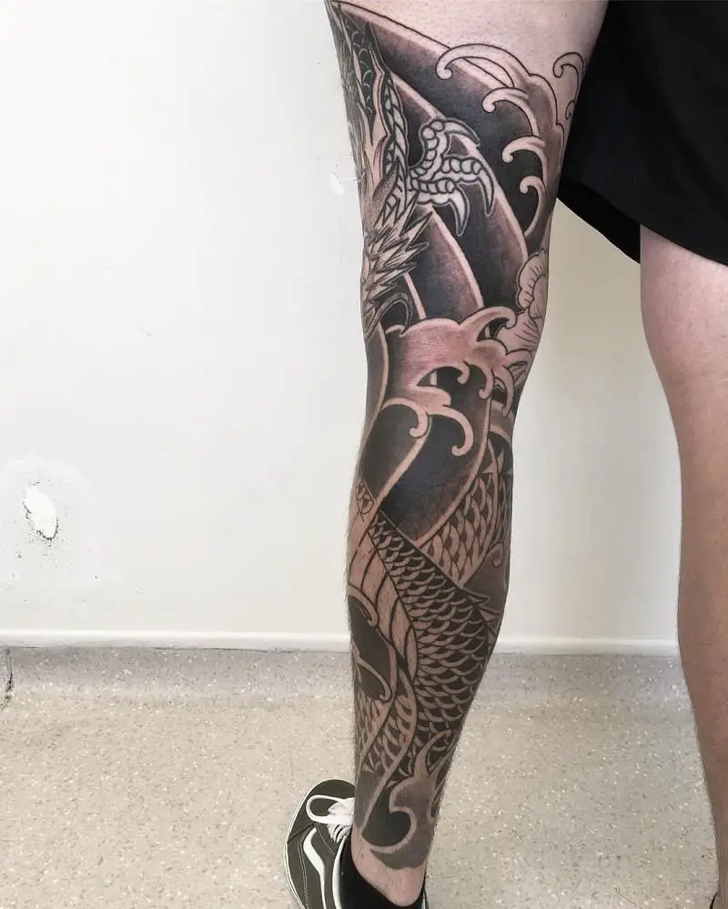 Dragon Leg Sleeve Tattoo Men