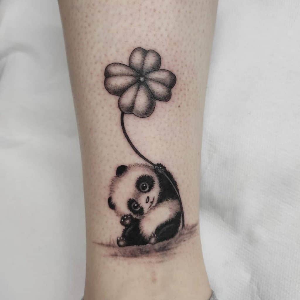 Baby Panda Tattoo Ideas With Flower Design 