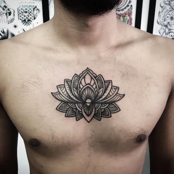 Chest Lotus Flower Tattoo