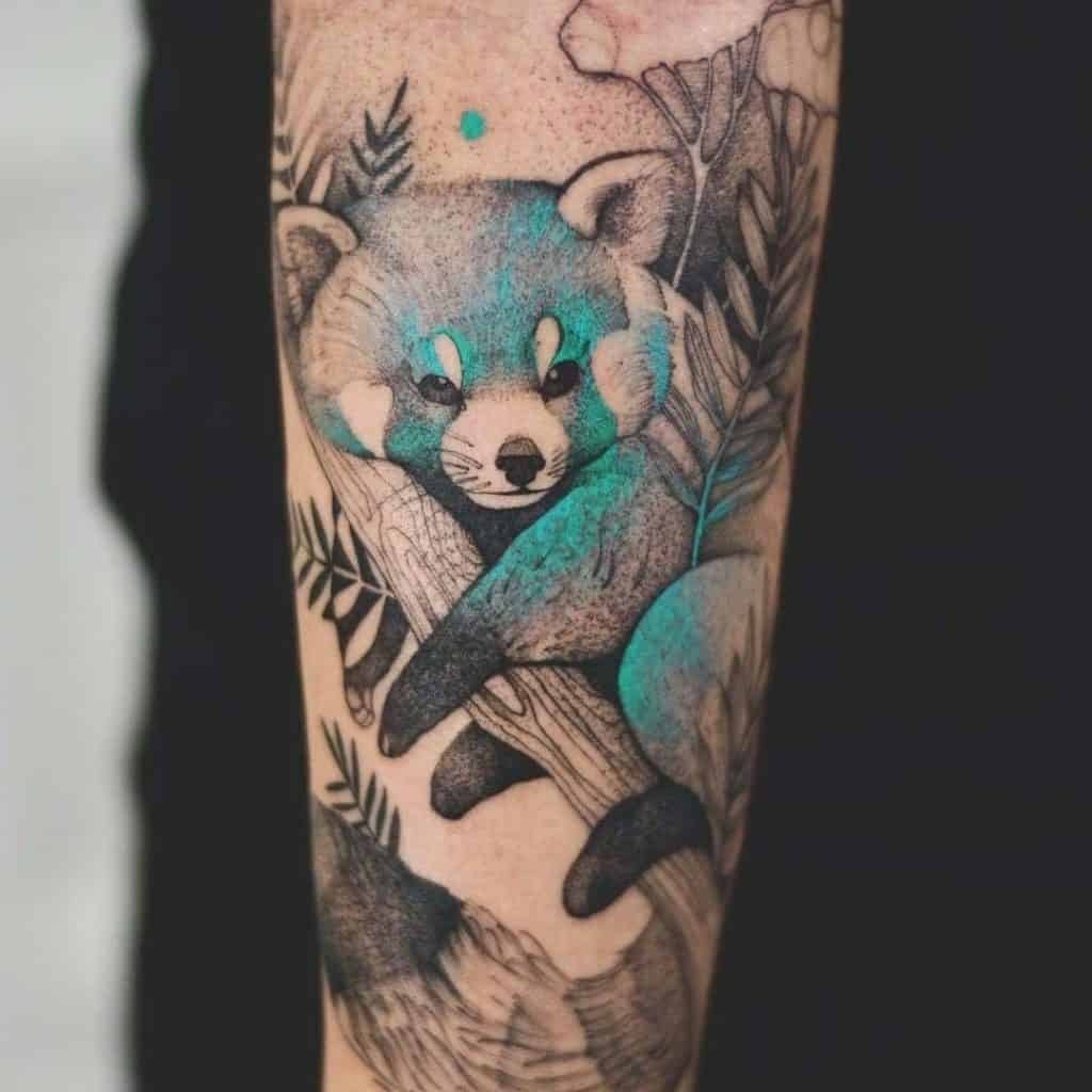 Panda Bear Tattoo In Blue Ink 