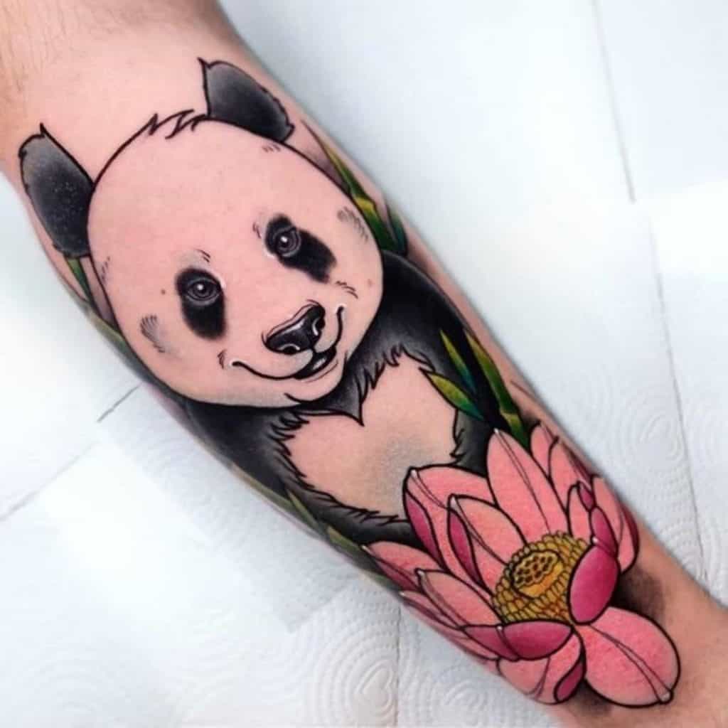 Panda Tattoo Design With Flower 