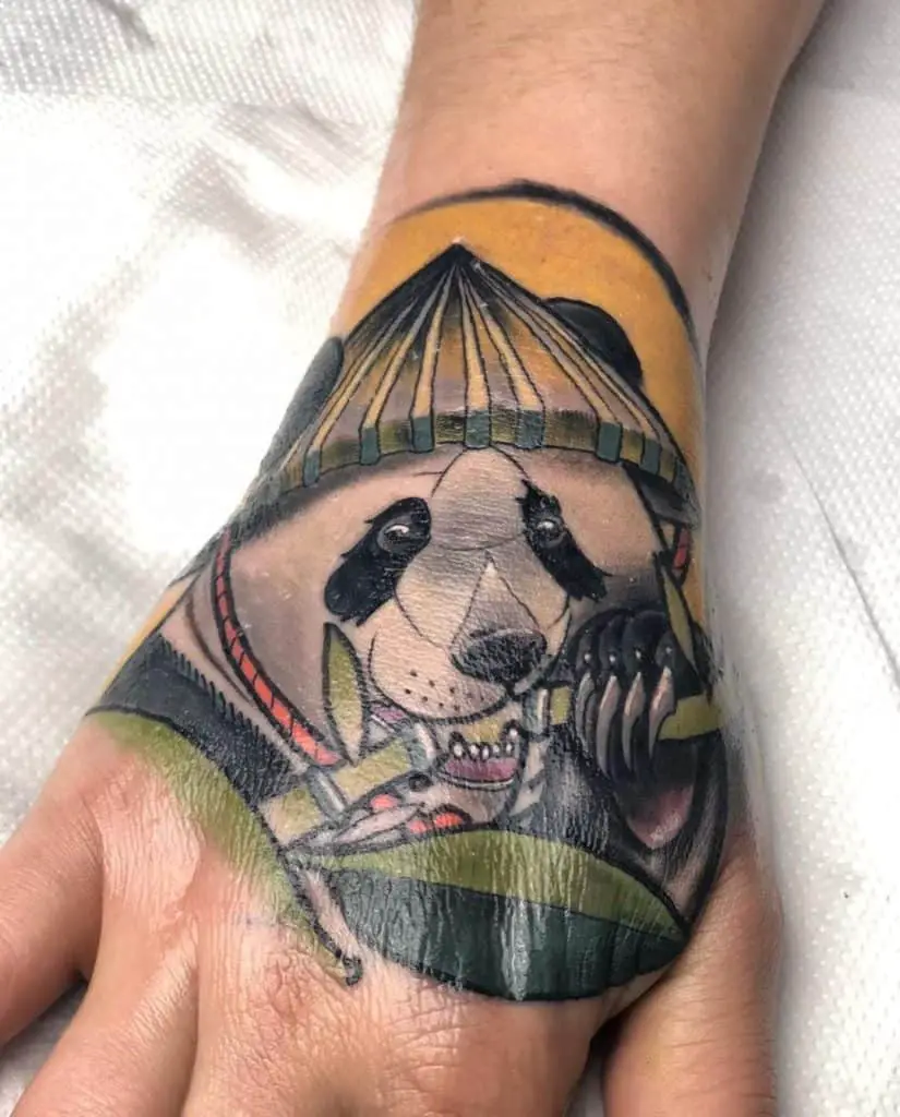 Panda Tattoo On Hand Idea