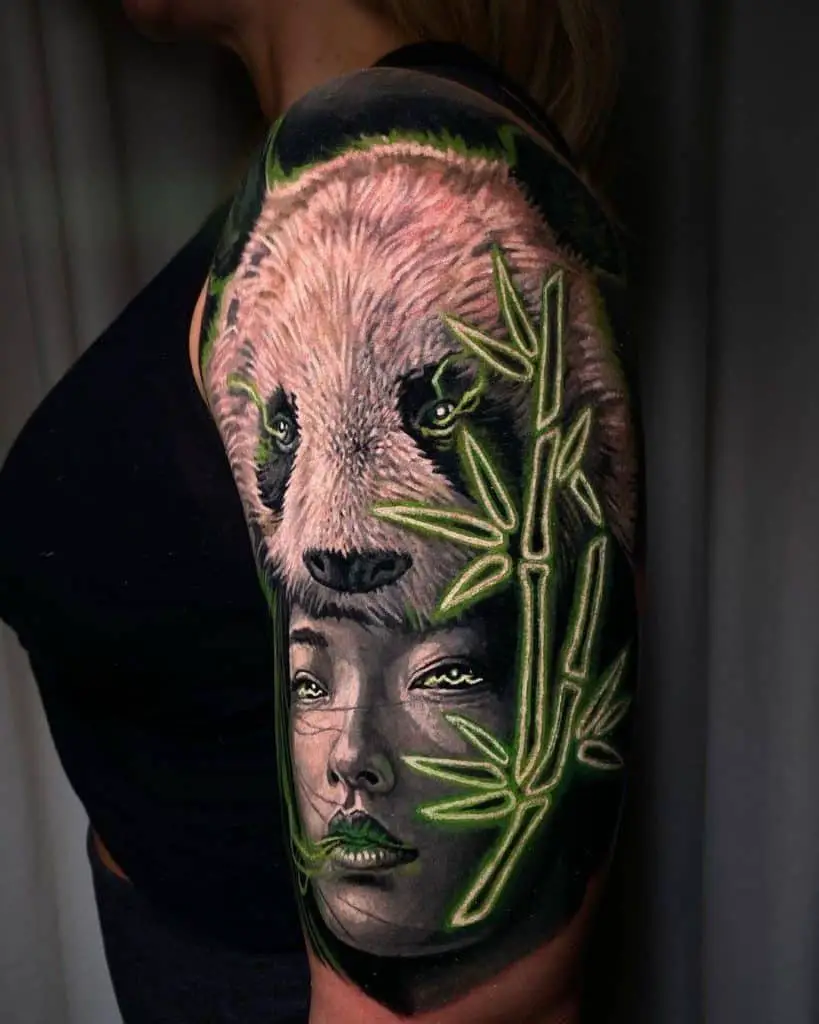 Shoulder Electric Panda Tattoo Green Design 