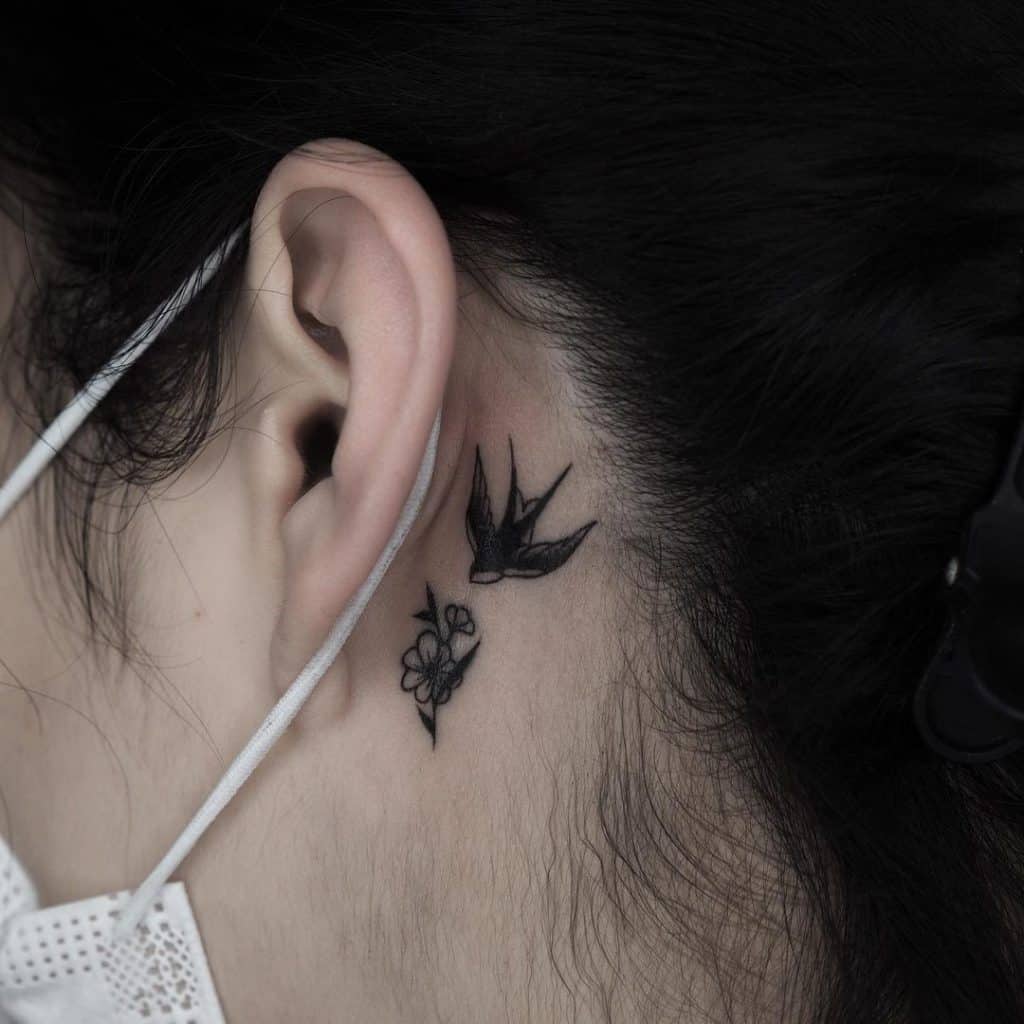 Swallow Tattoo Behind The Ear