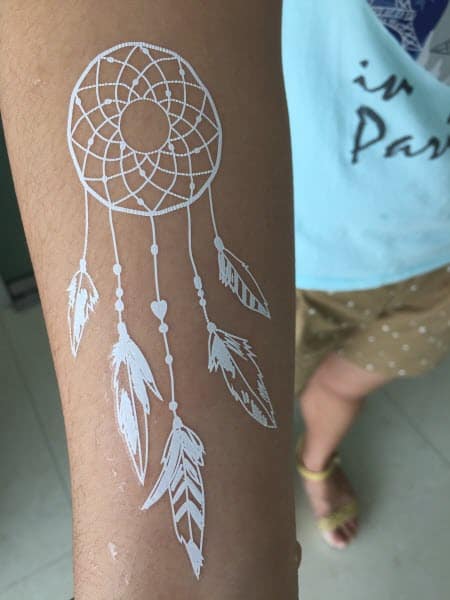 White Ink Tattoos On Dark Skin, saved tattoo, Dreamcatcher 2