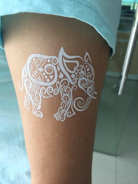 White Ink Tattoos On Dark Skin, saved tattoo, Elephant 2
