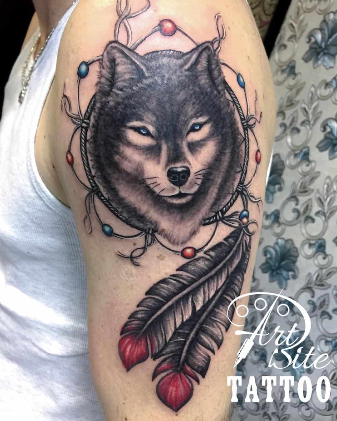 Wolf Dreamcatcher Tattoo 2