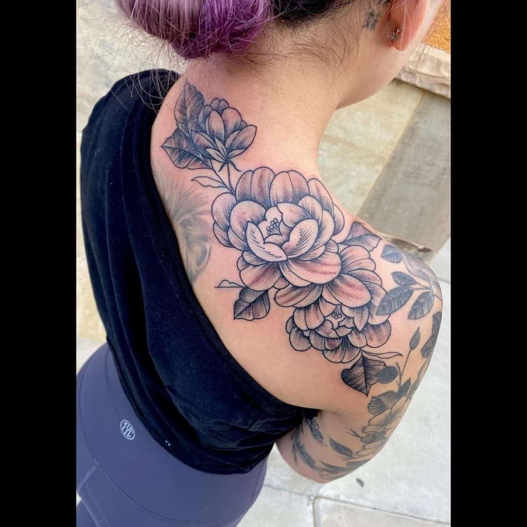 Back Shoulder Tattoo Women Flower