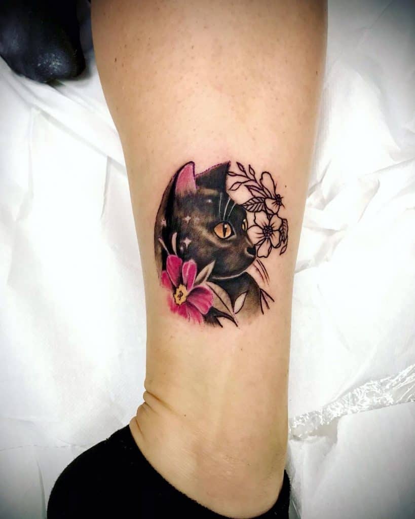 Black Cat Tattoos, saved tattoo, Flower 2