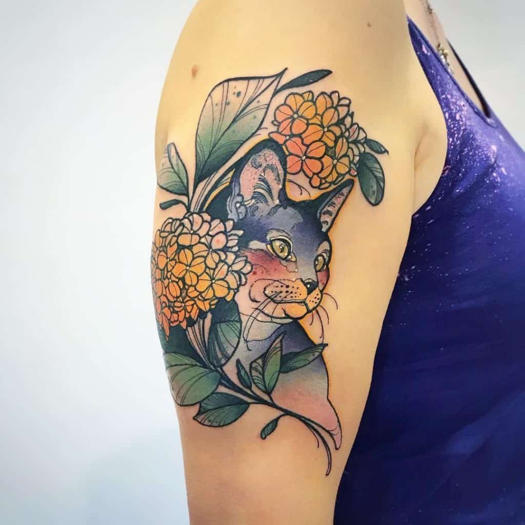 Black Cat Tattoos, saved tattoo, Flower 4