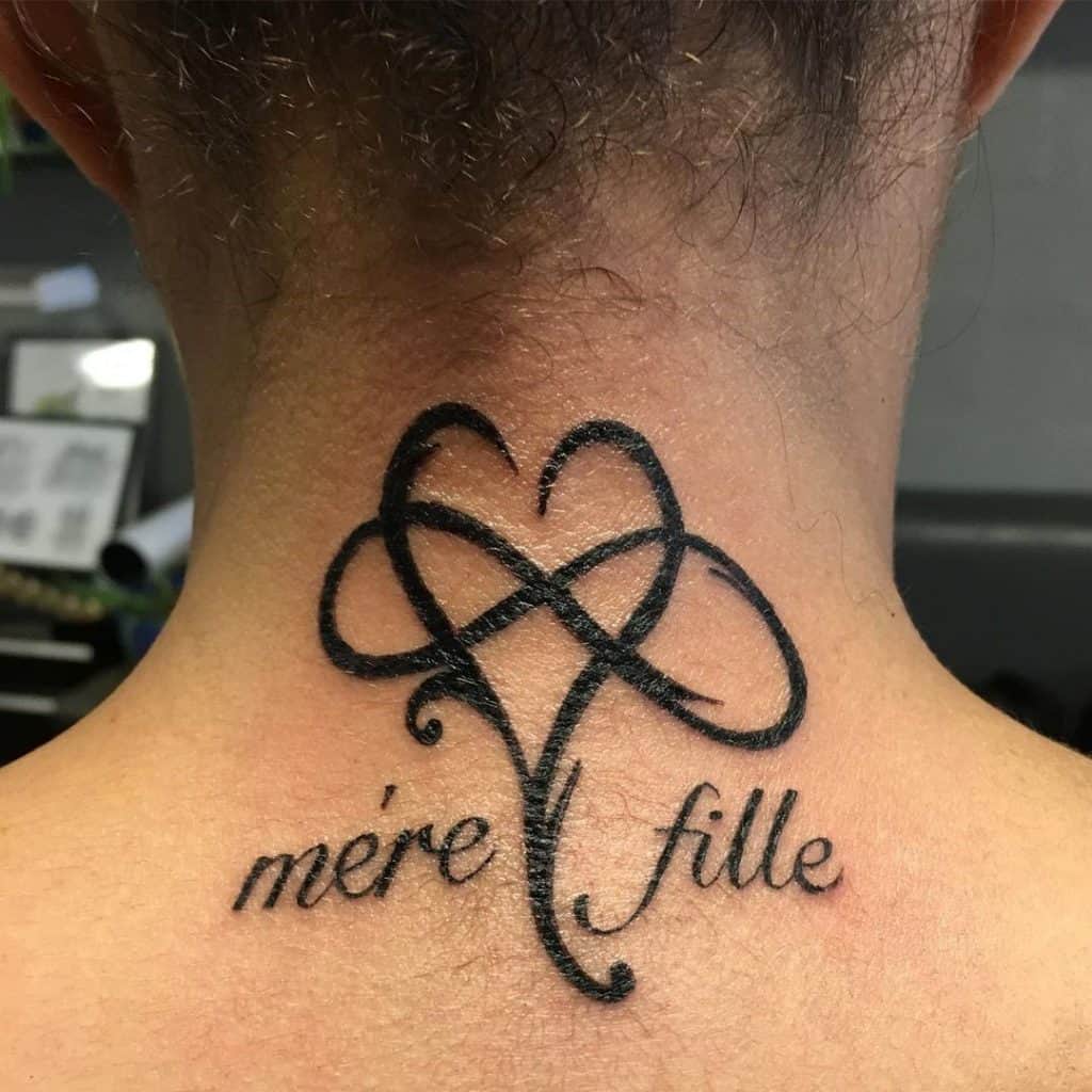Black Ink Infinity Heart Tattoo Over Neck