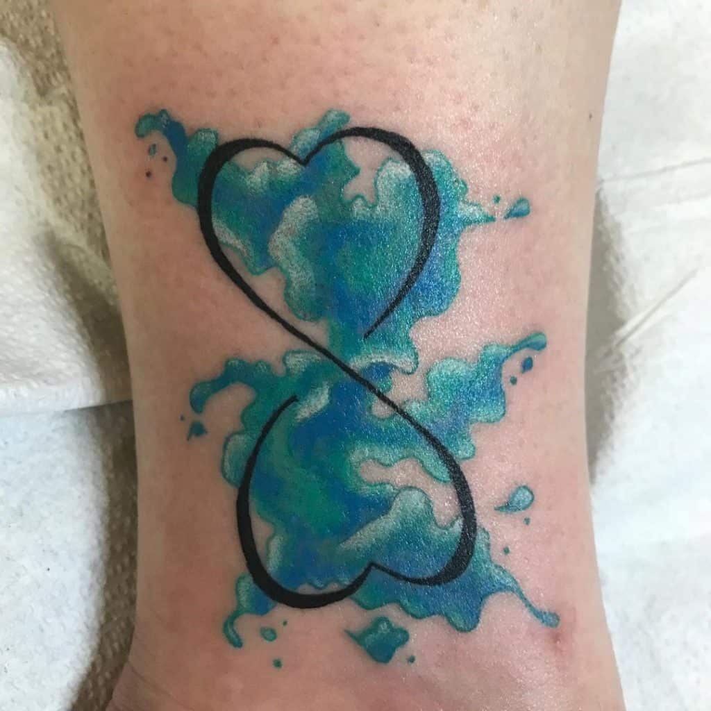 Bright Blue Infinity Heart Tattoo