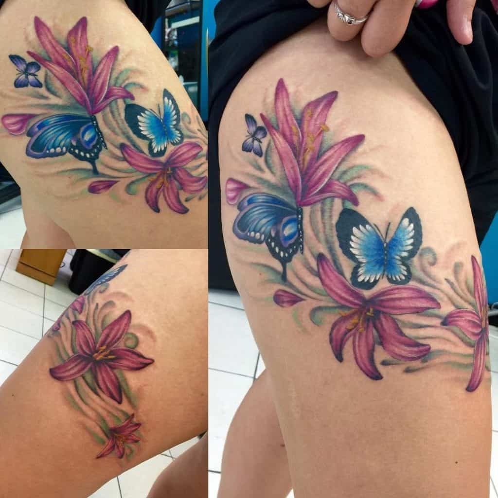 Butterfly Thigh Tattoo on Thigh 3