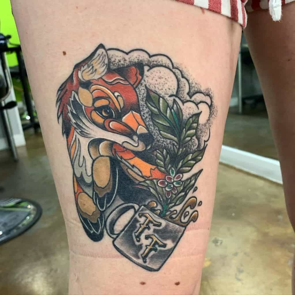 Fox Tattoo on Thigh 2