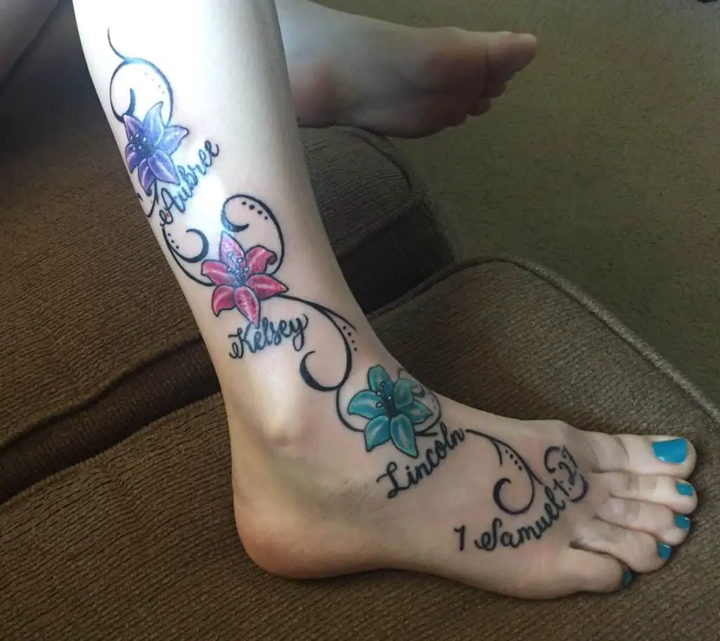 Kids Names Tattoo Ideas, saved tattoo, leg 1