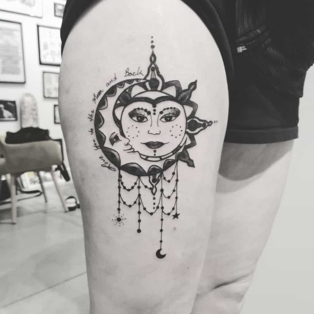 Sun and Moon With Faces Tattoo Design 4