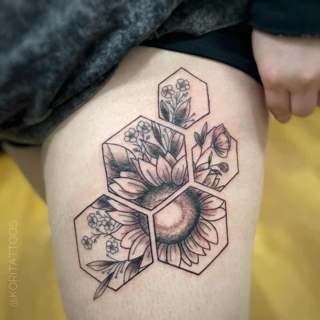 Sunflower Tattoo on Thigh
