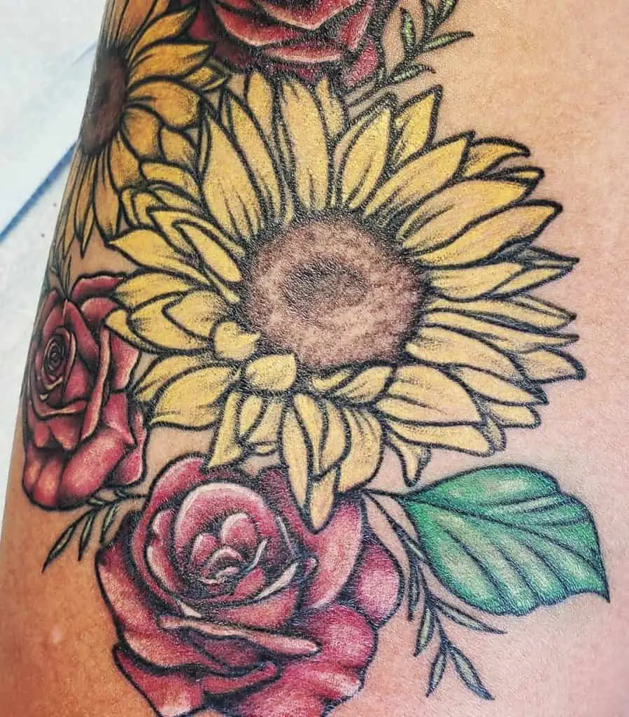 Sunflower Tattoo on Thigh 2