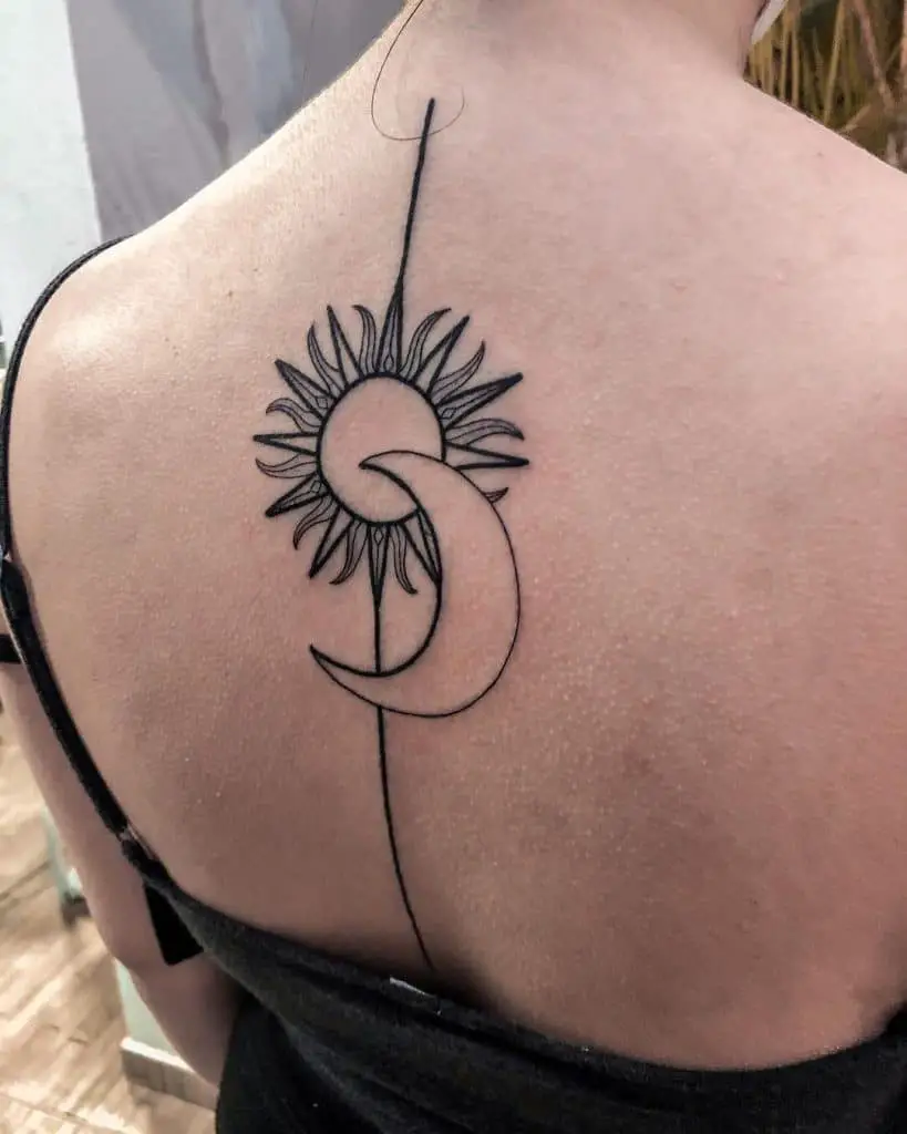 The Sun and Moon Linework Tattoo Design