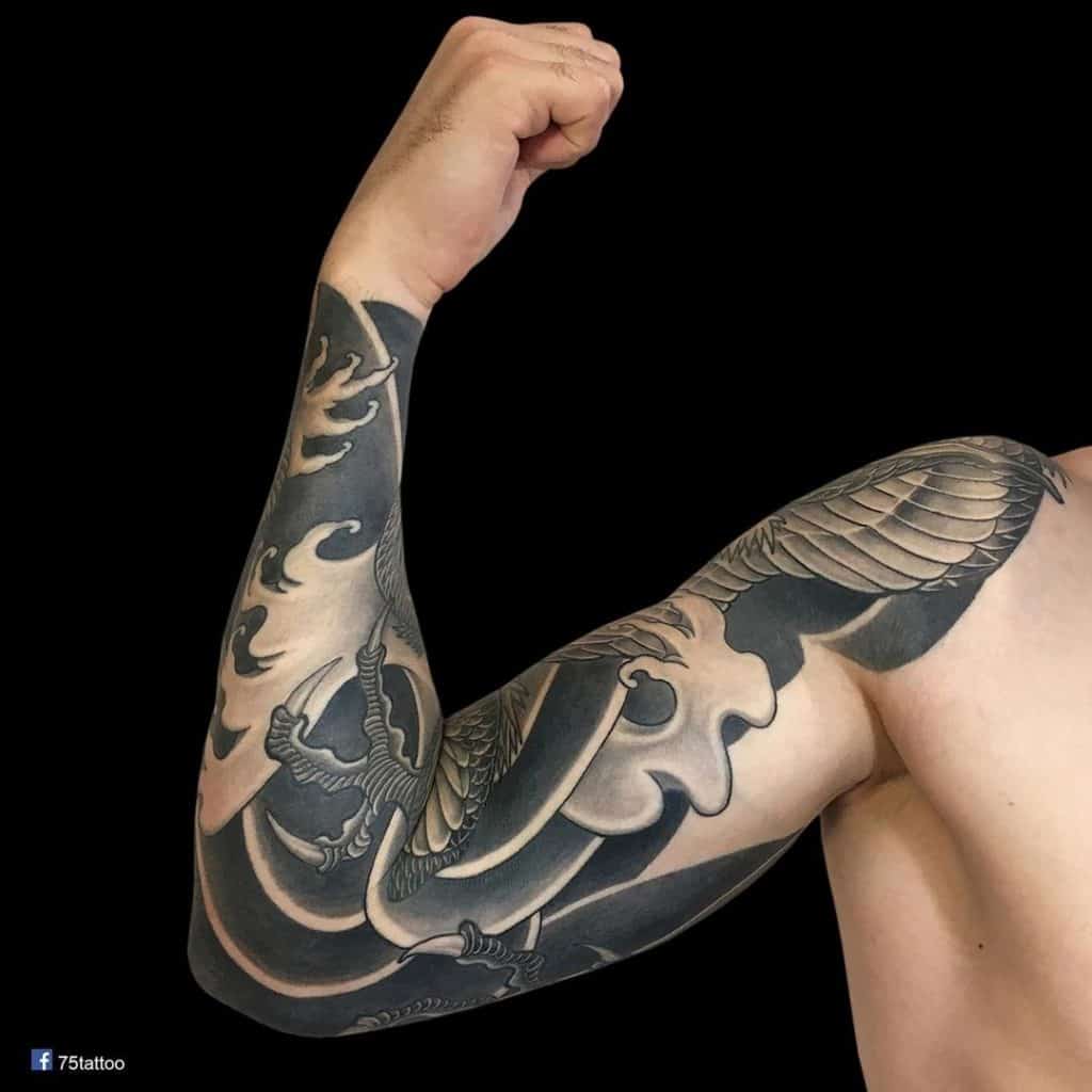 Wave Inspired Black Chinese Tattoo 