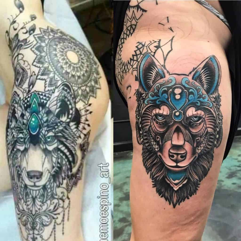 Wolf Thigh Tattoos on Thigh 3