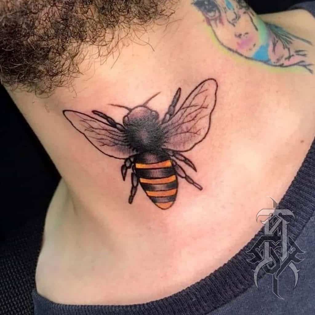 Bee neck tattoo 2