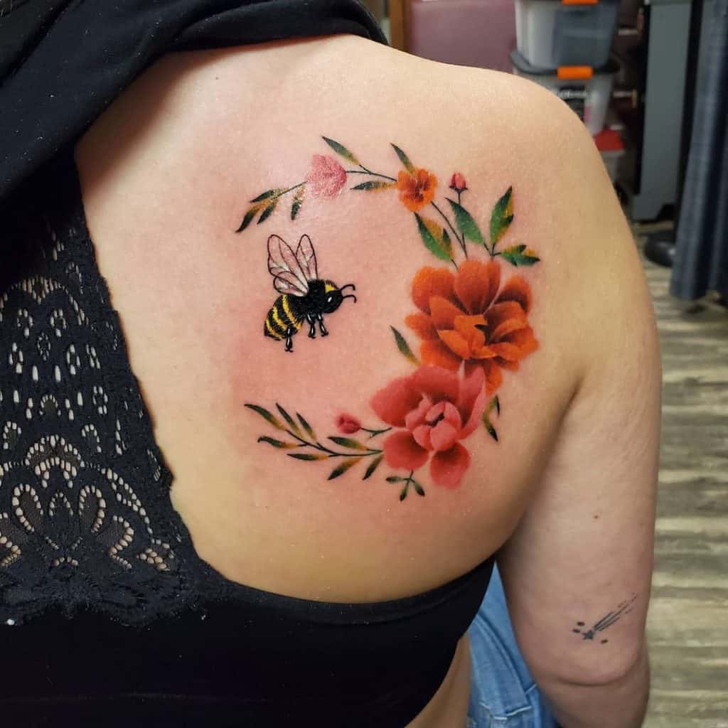 Bees and flowers tattoo 1
