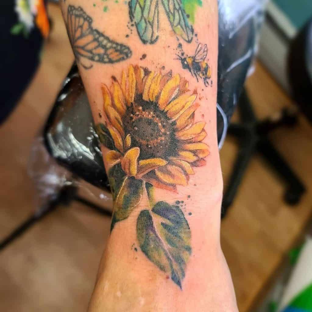 Bees and flowers tattoo 4