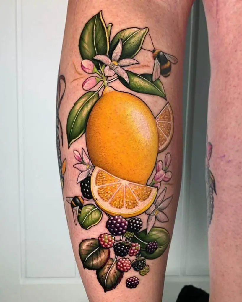 Bees and fruits tattoo 3