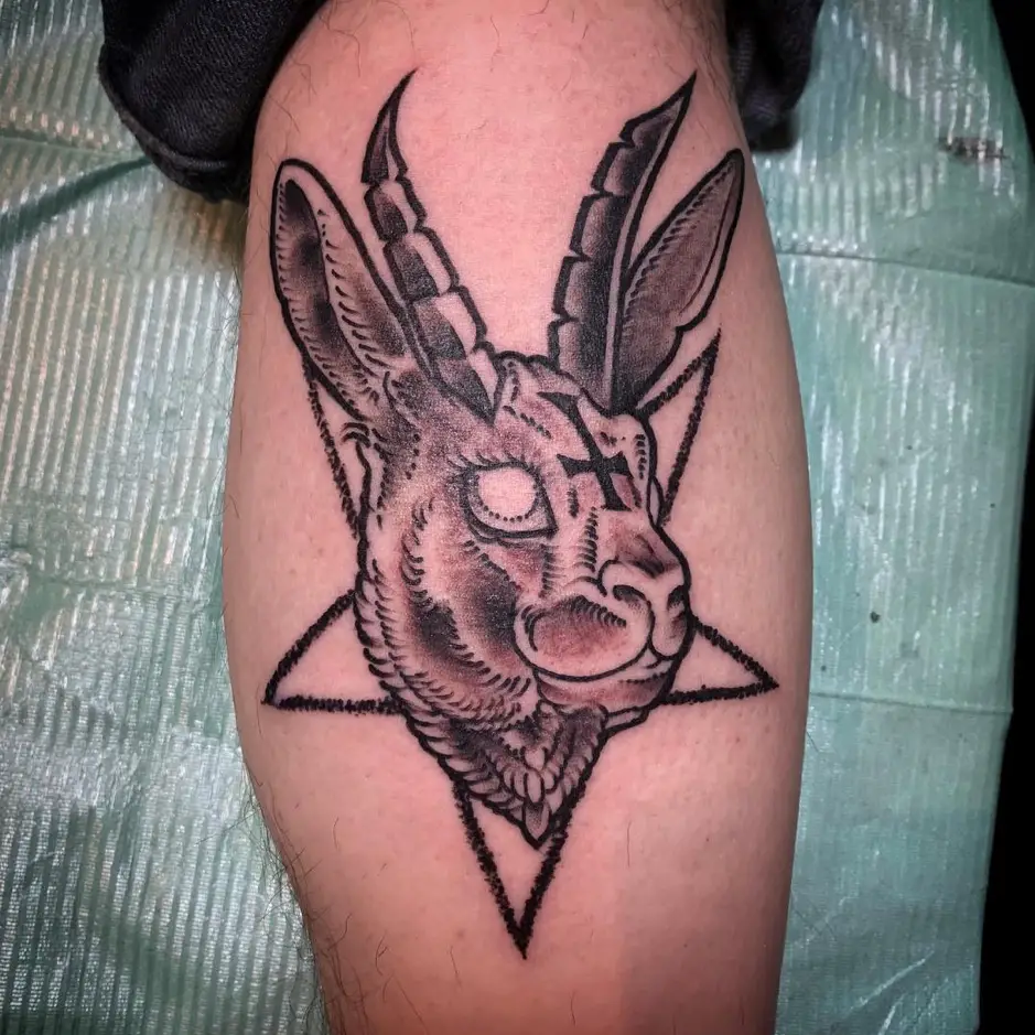 Black And Simple Satanic Capricorn Tattoo