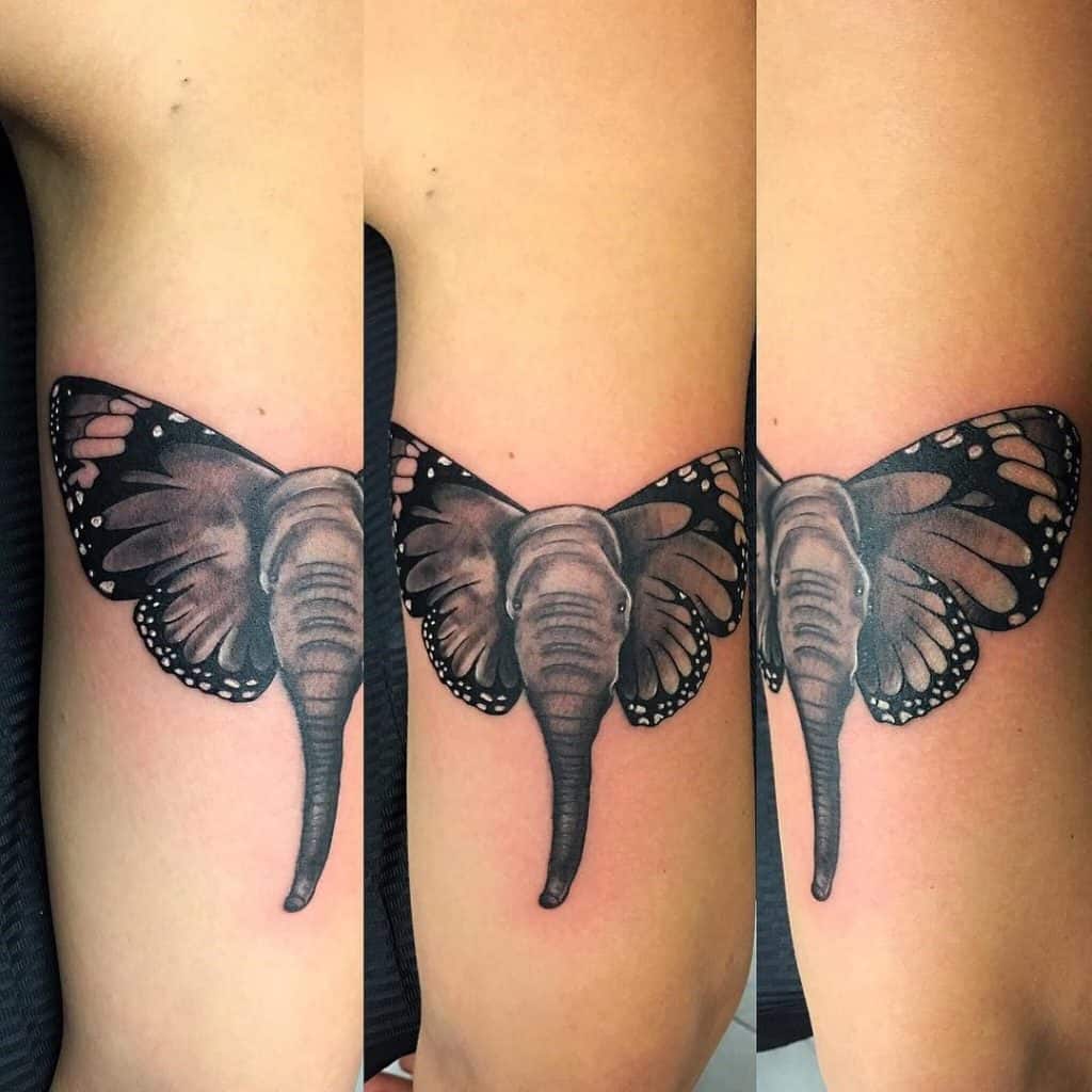 Black Elephant Butterfly Tattoo