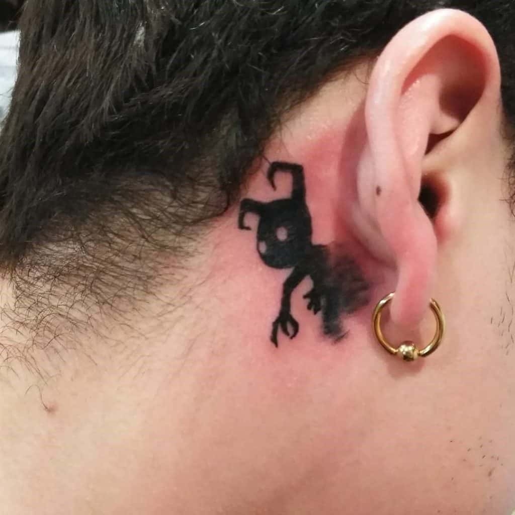 Black Scary Monster Behind Ear Tattoos Black Girl 