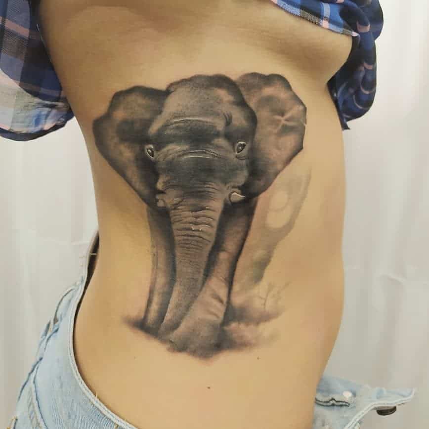 Black and Gray Elephant Tattoo Design