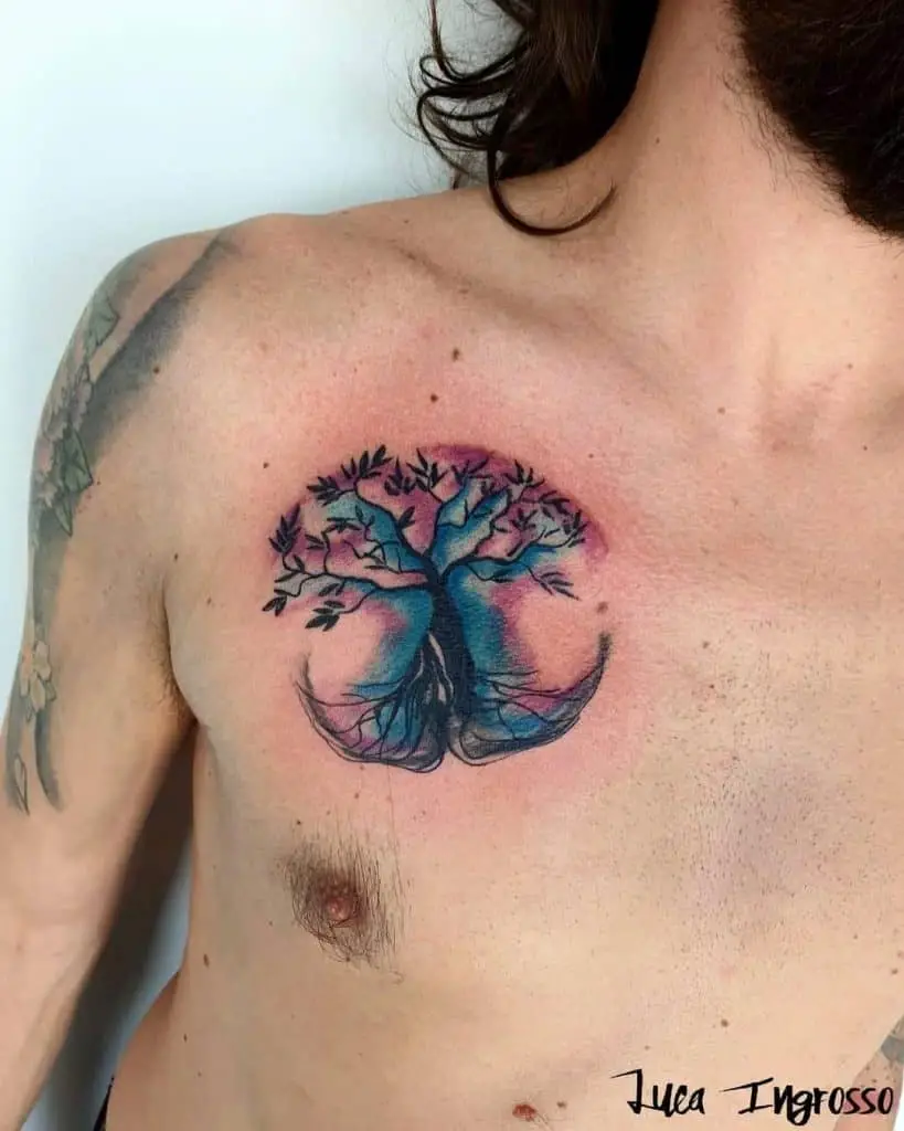 Blue Chest Design Tree Of Life Tattoo 
