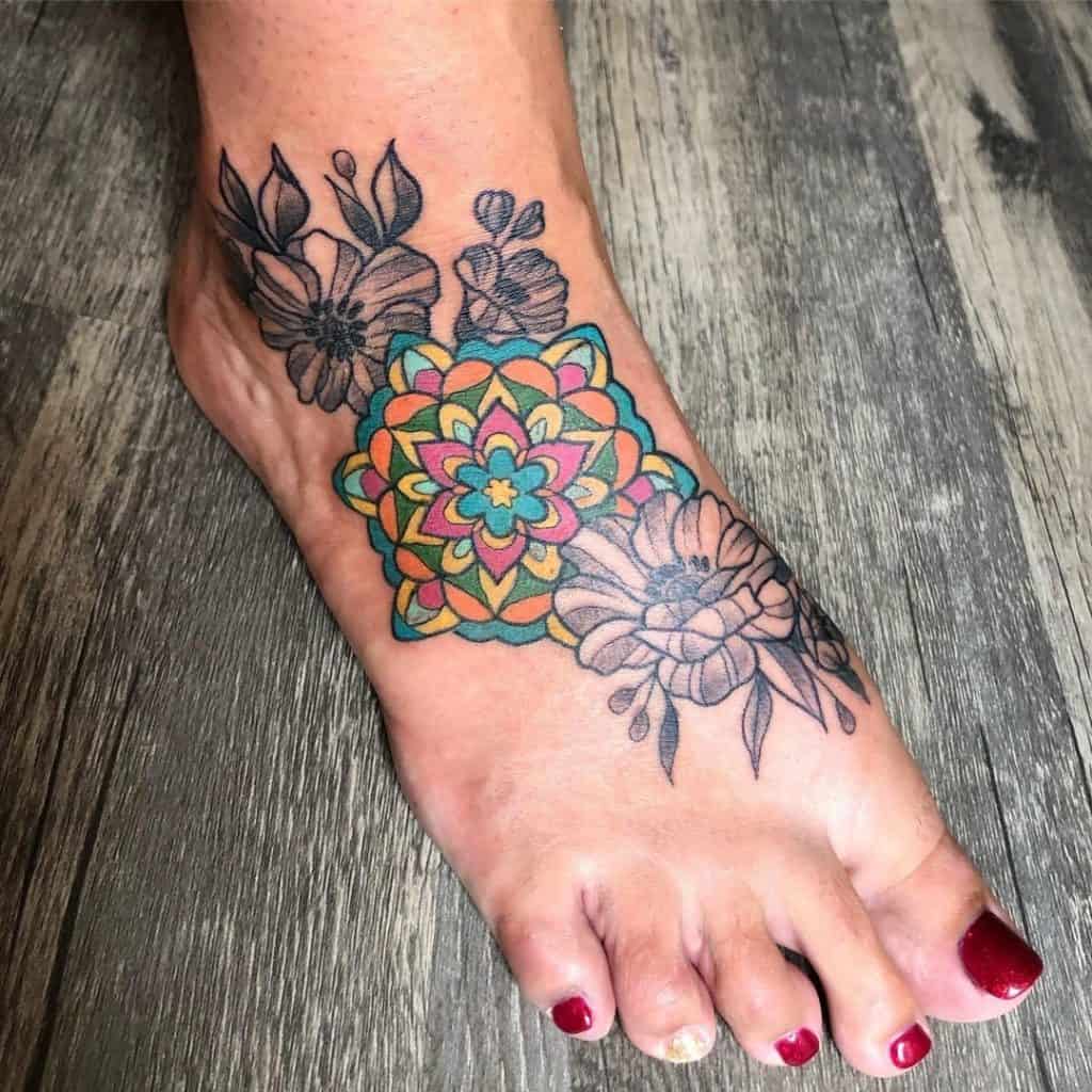 Bright & Colorful Mandala Foot Tattoo 