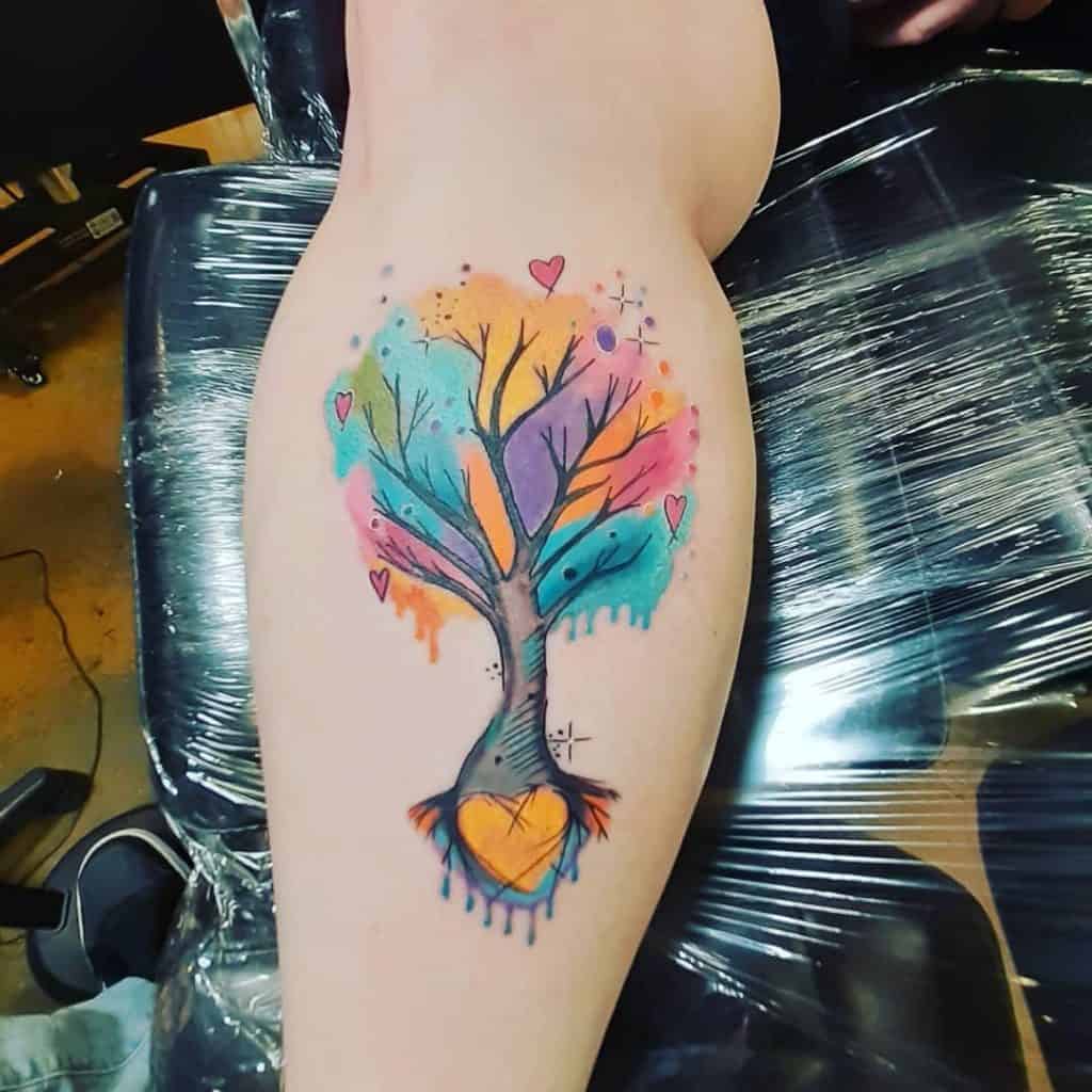 Bright & Colorful Tree Of Life Tattoo Watercolor 