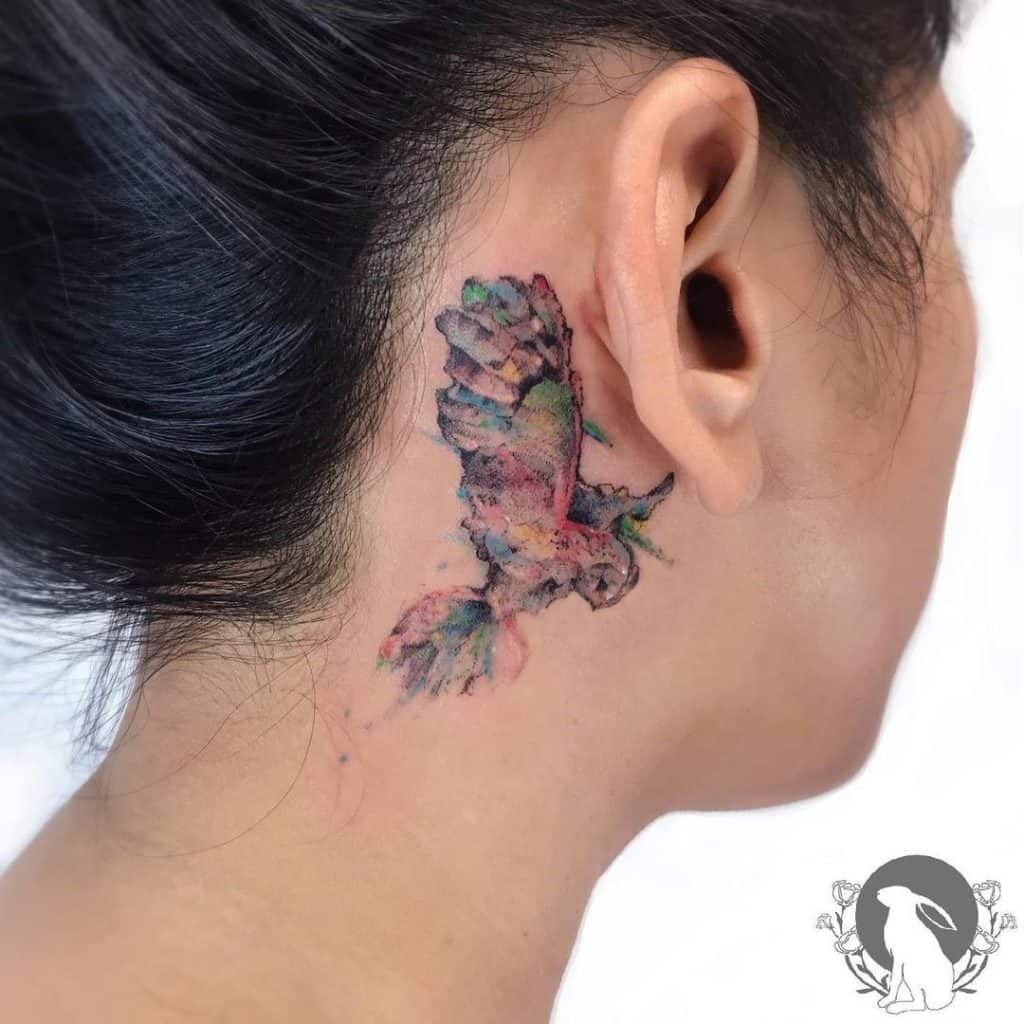 Colorful Behind The Ear Tattoos Bird Image 