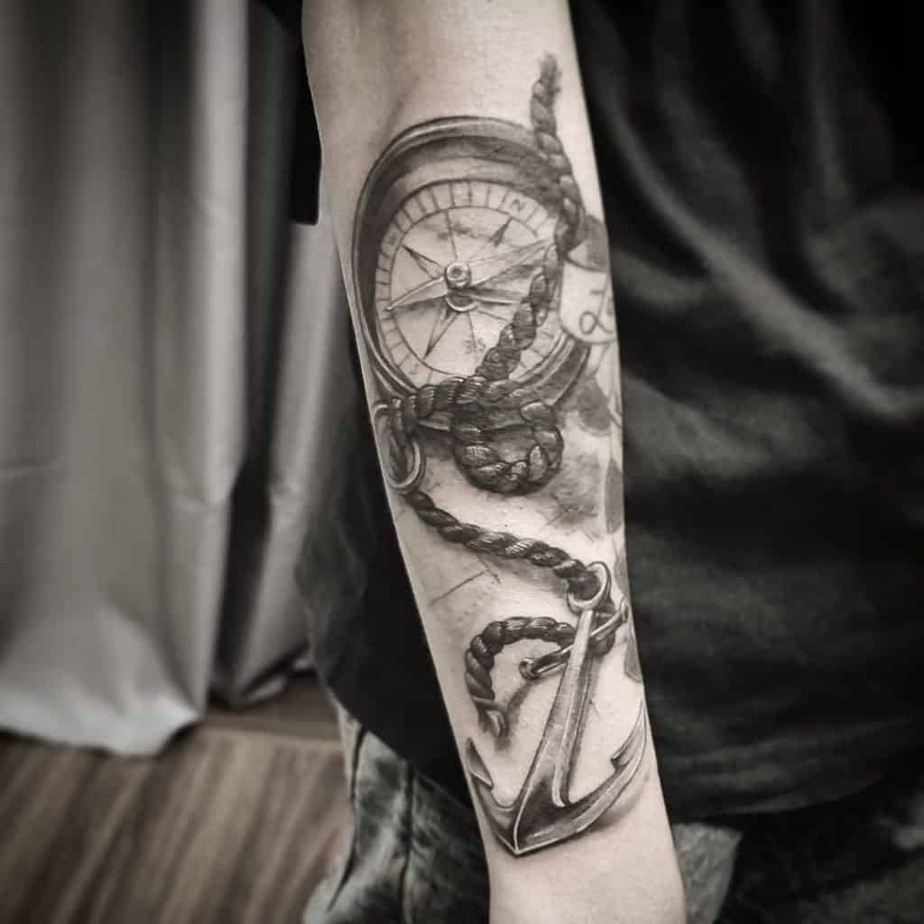 Compass Elbow Tattoos 2