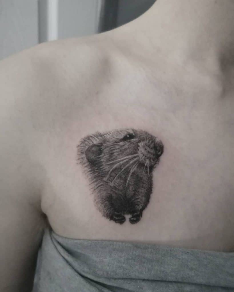 Cute Black & White Beaver Small Tattoo