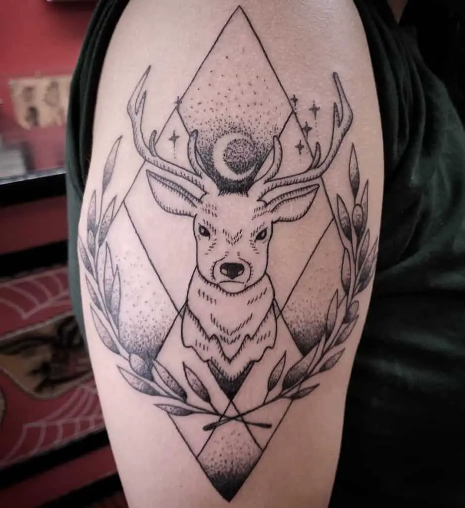 Deer Head Tattoo on the Shoulder