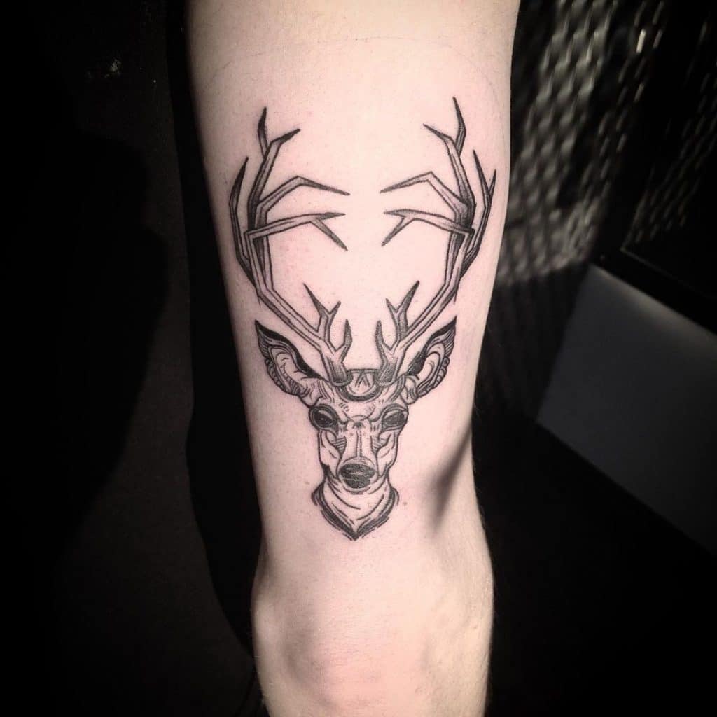 Deer Head Tattoo with long Antlers