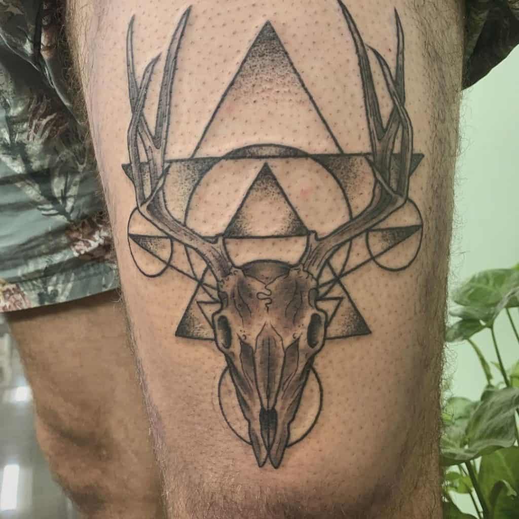 Deer Skull Tattoo with Circle and Triangle