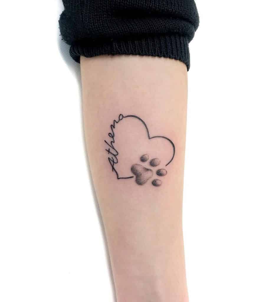 Dog Paw Tattoo With A Heart on the Arm