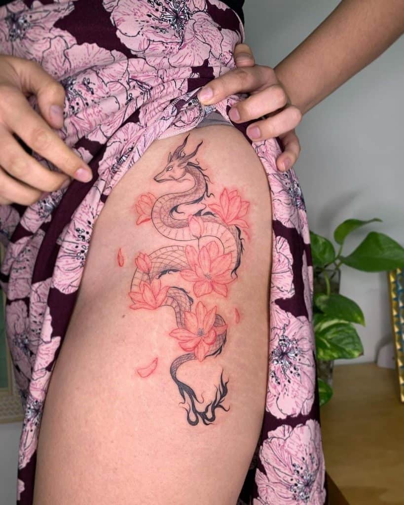 Dramatic Dragon Hip Tattoo 