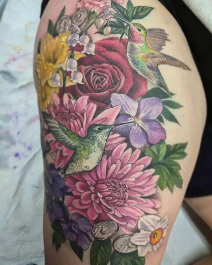 Dramatic Hip Thigh Tattoo Flower Image