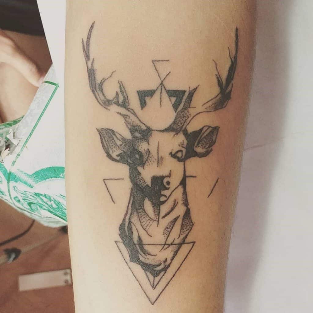 Energetic Deer Head Tattoo