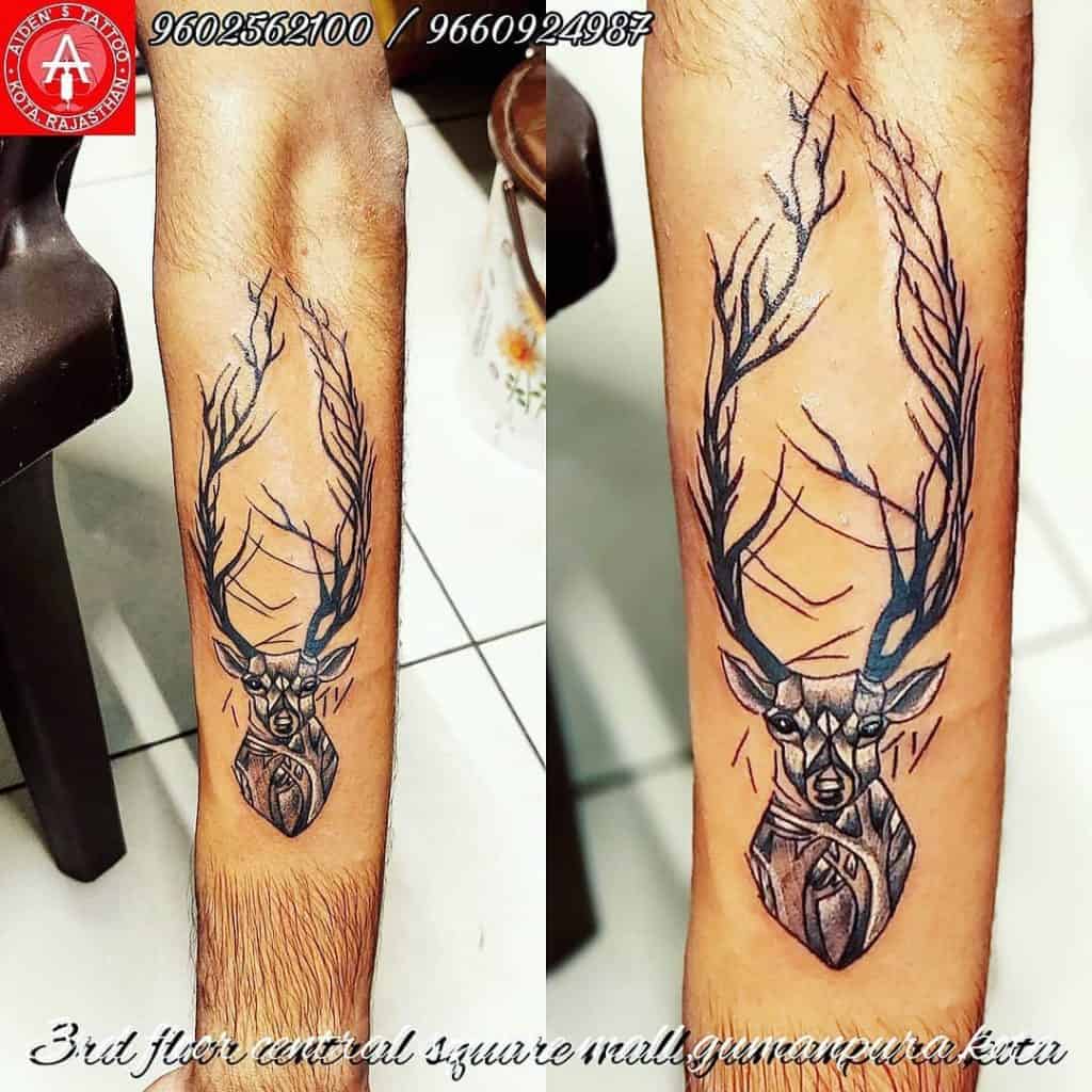 Exaggerated Deer Crown Tattoo