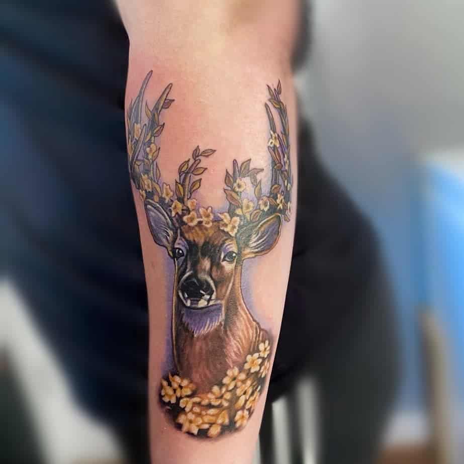 Flower Deer Crown Tattoo